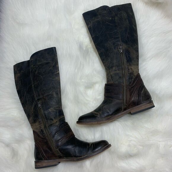 Spirit By Lucchese Leather Distress Brown Riding Boots Tall Calf Buckle Size 6.5 - Picture 7 of 16